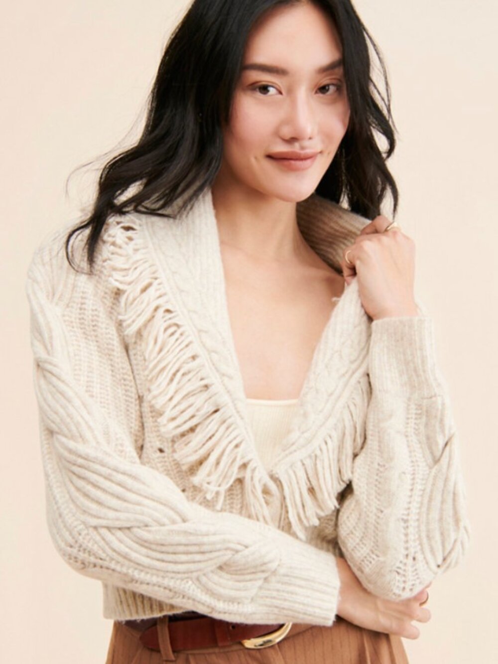 Anthropologie dh New York Fringed Cable-Knit Cardigan